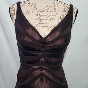 Vintage JS Collections Glam Shiny Brown Eveningwear Formal Dress. Size 6. V-Neck